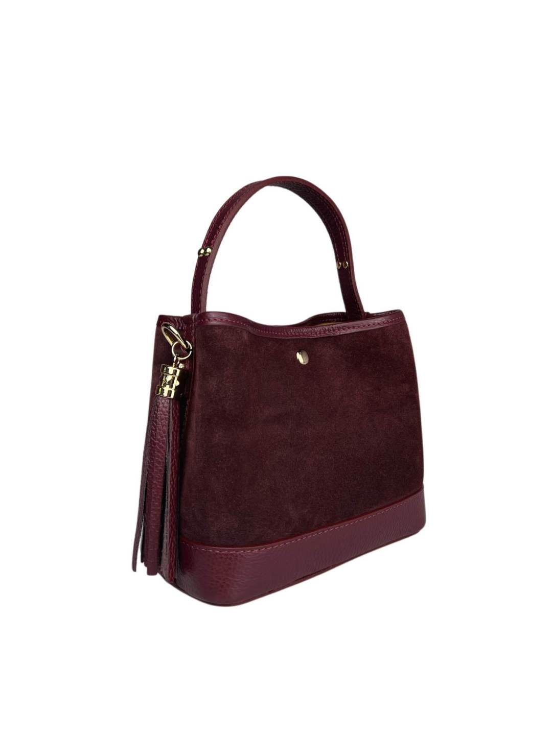 Mi141 Burgundy Tasseled Suede Bucket Bag