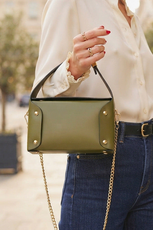 ZZ136 Khaki Small Smooth Leather Handbag