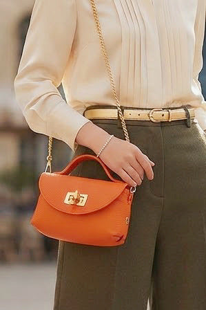 ZZ124 Rust Grained Leather Chain Crossbody Bag