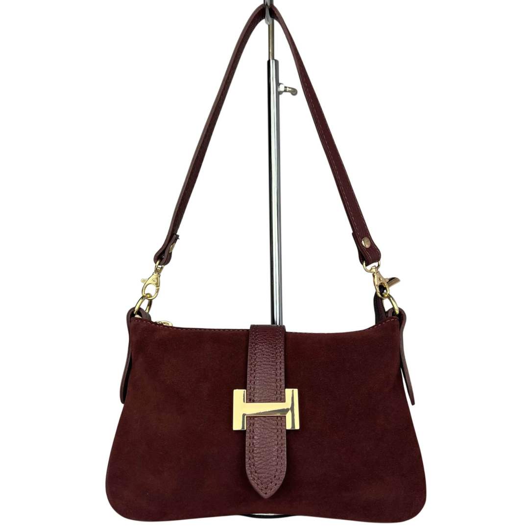 MI536 Burgundy Suede Shoulder Bag