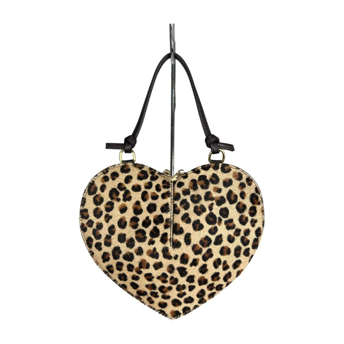 MI675 Small Spot Leopard Pony Hair Heart Bag