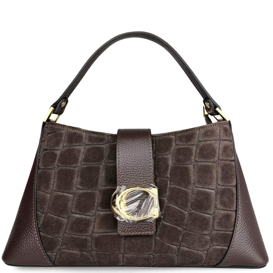 Mi207 Dark Brown Croco-Print Accent Bag
