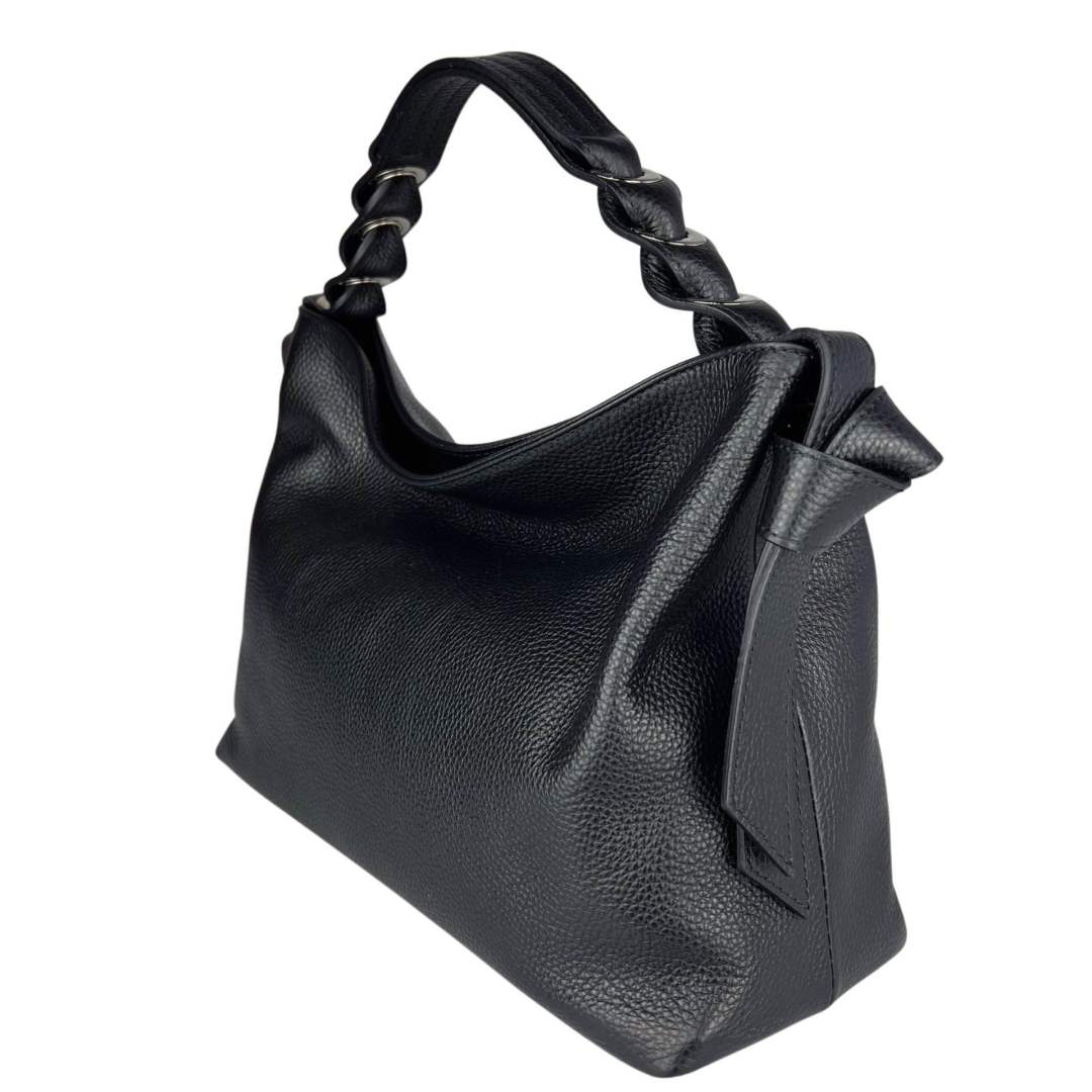 MI506 Black Leather Hobo Bag