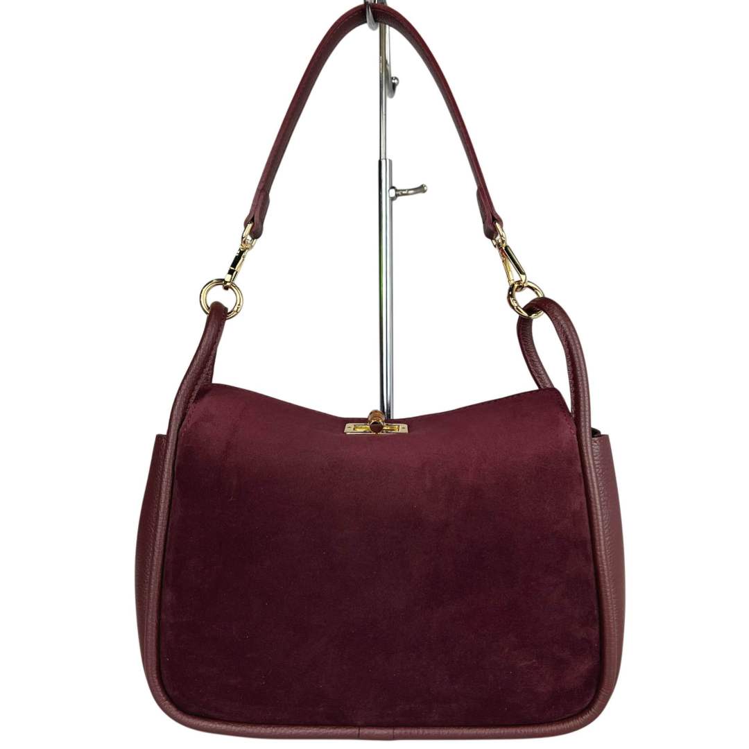 MI512 Burgundy Suede Bamboo Clasp Bag