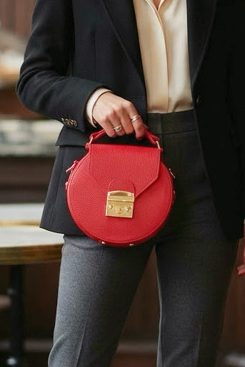 ZZ103 Red Round Leather Crossbody Bag