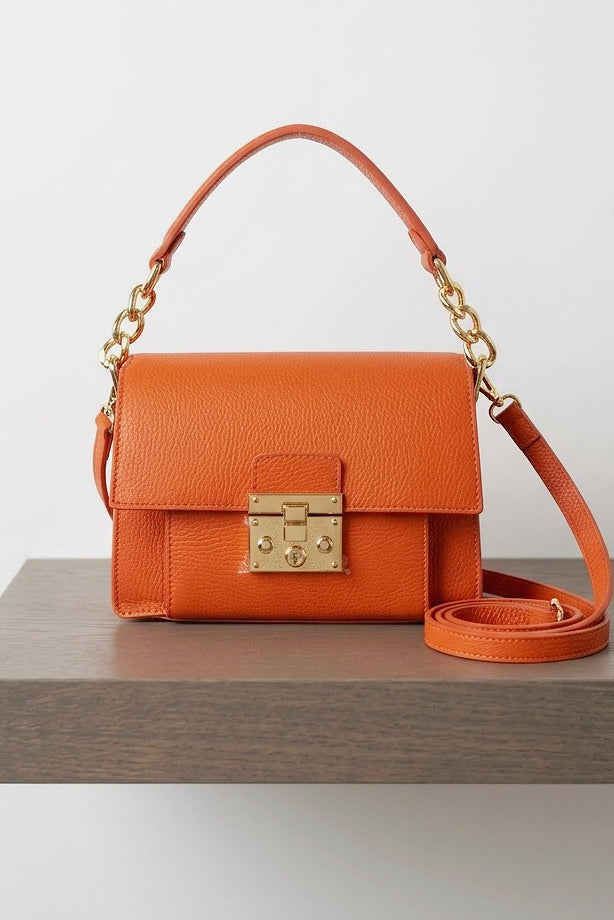 ZZ188 Rust Grained Leather Top Handle Bag