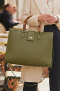 ZZ087 Khaki XL Bamboo Handle Handbag