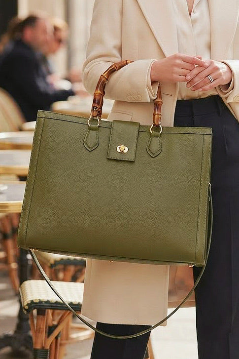 ZZ087 Khaki XL Bamboo Handle Handbag