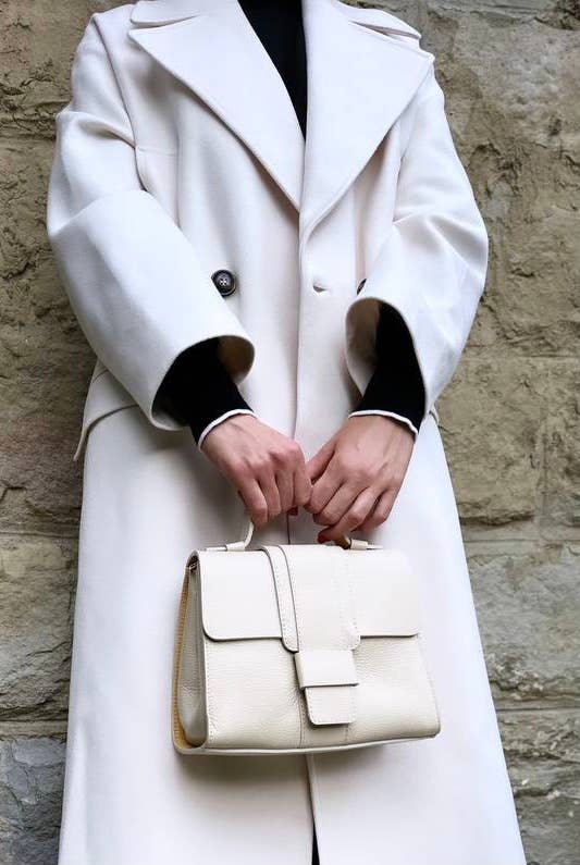 LCELCR Italian Cream Elegant Structured Handbag Top Handle