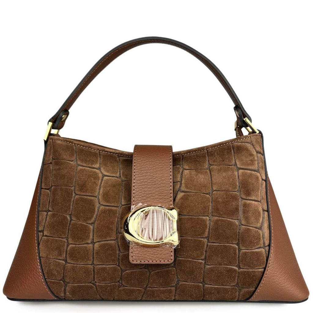 Mi206 Brown Croco-Print Accent Bag