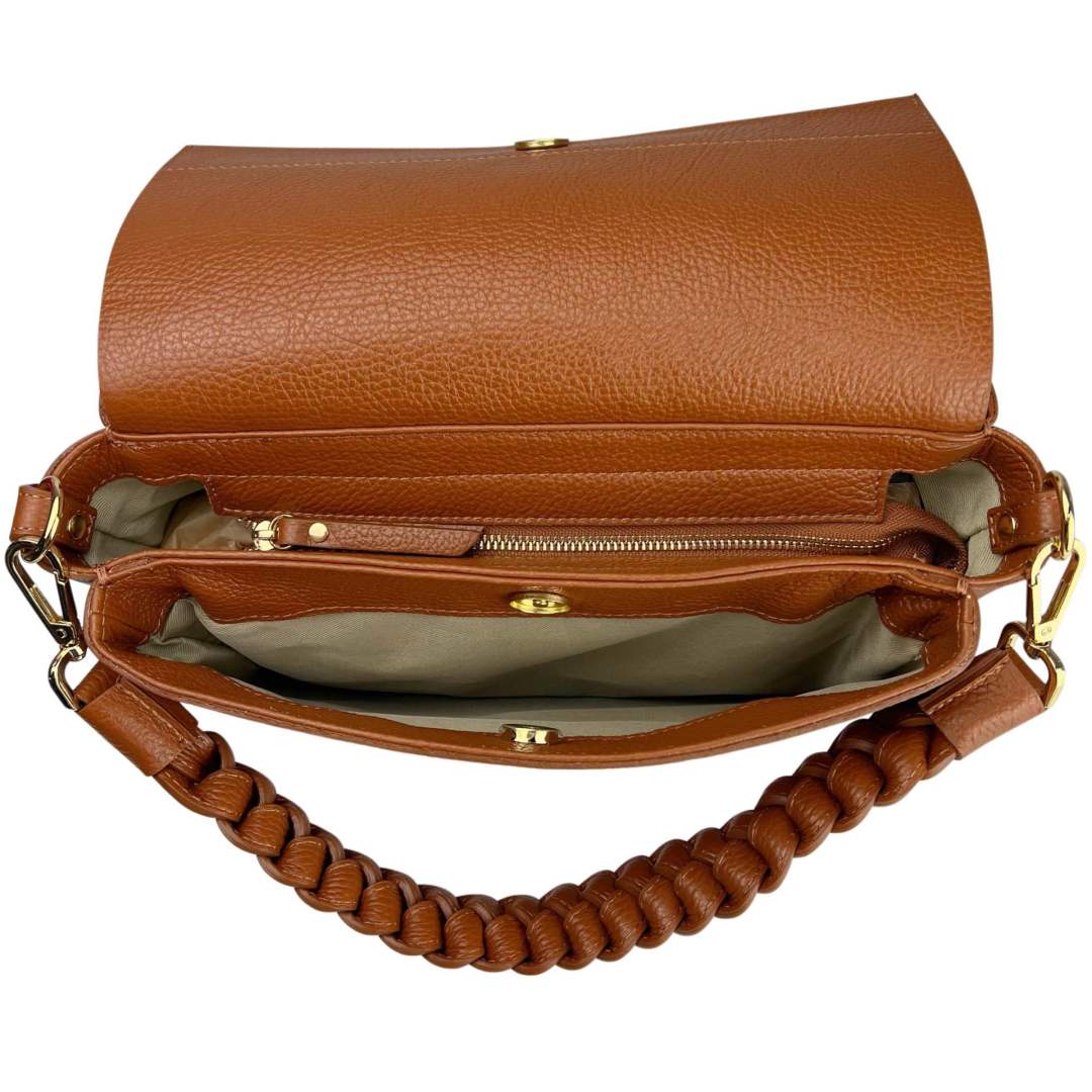 Mi191 Tan 3-Compartment Flap Bag