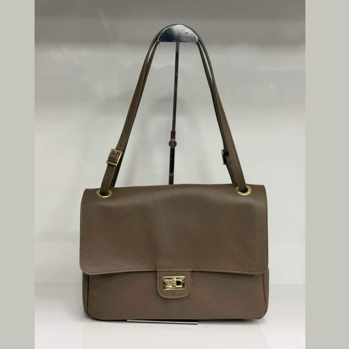 ST181 Taupe Leather Flap Shoulder Bag