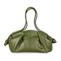 MI684 Olive Green Ruched Leather Shoulder Bag