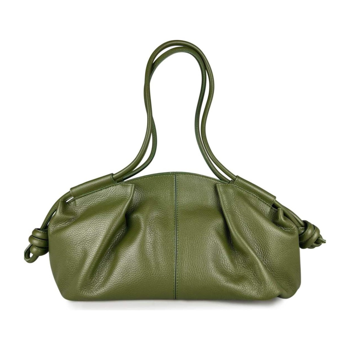 MI684 Olive Green Ruched Leather Shoulder Bag
