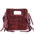 Mi263 Burgundy Suede Croco-Print Fringe Mini