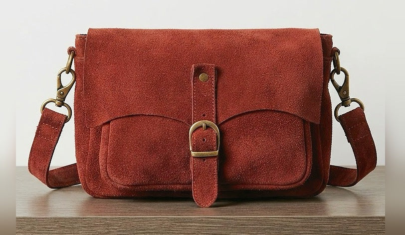 ZZ168 Burgundy Suede Crossbody Bag