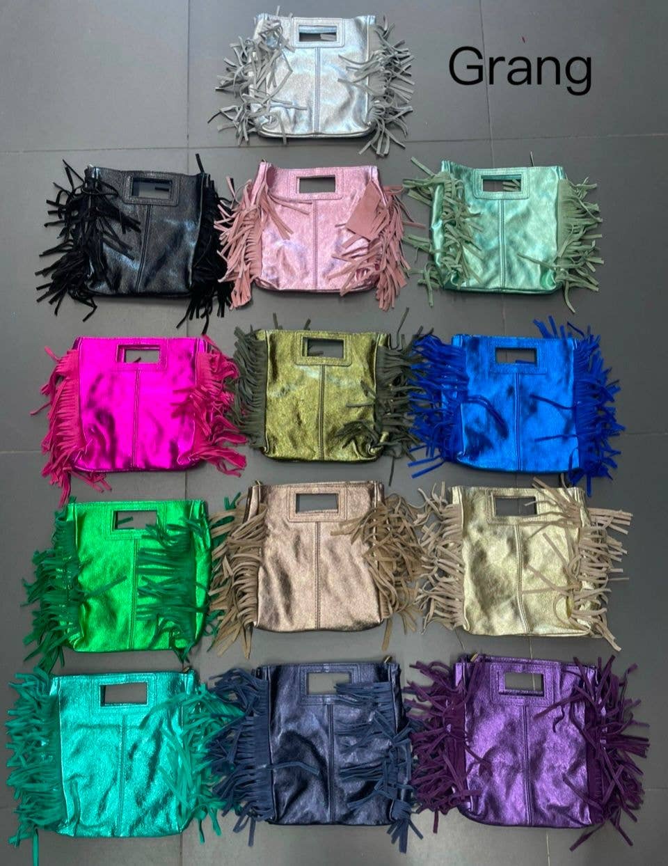 CHFRMET Italian Metallic Leather Fringed Crossbody Bag JIJOU