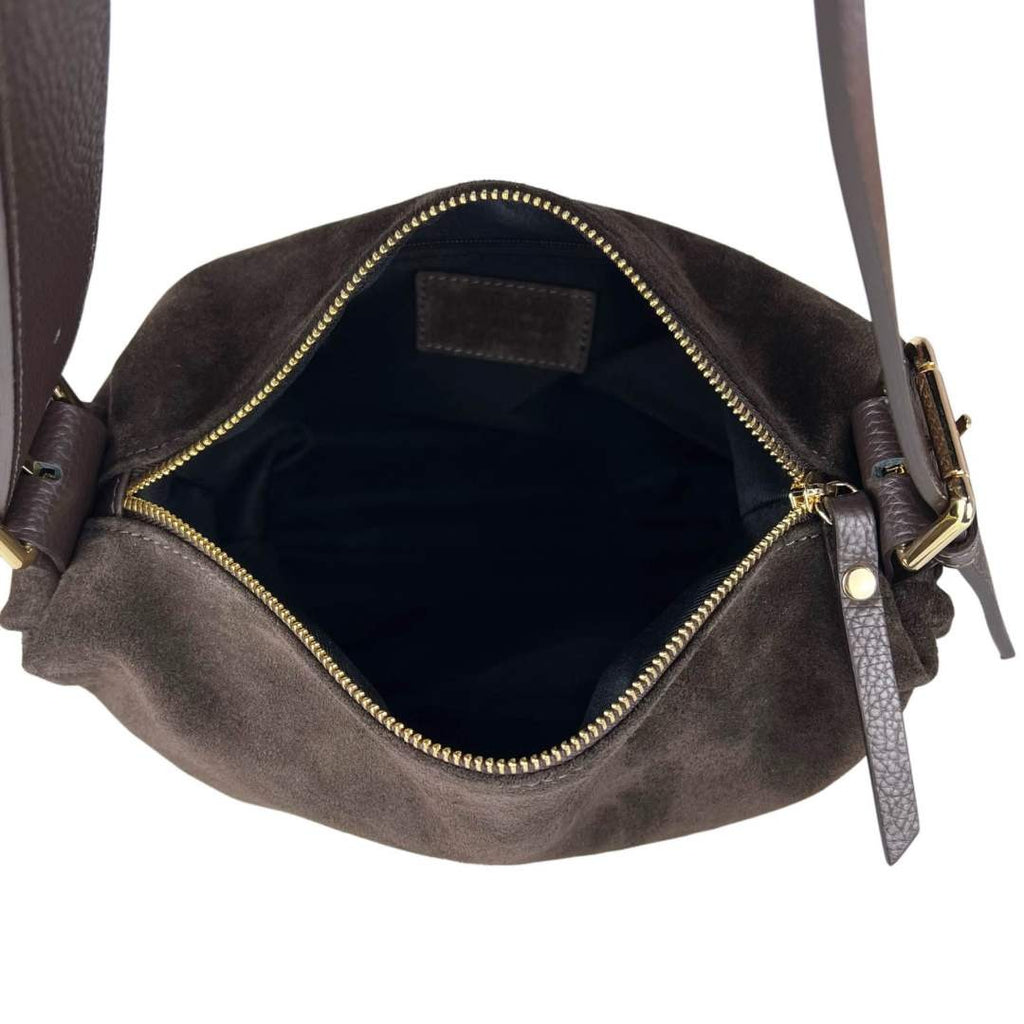 MI571 Dark Brown Suede Buckle Shoulder Bag