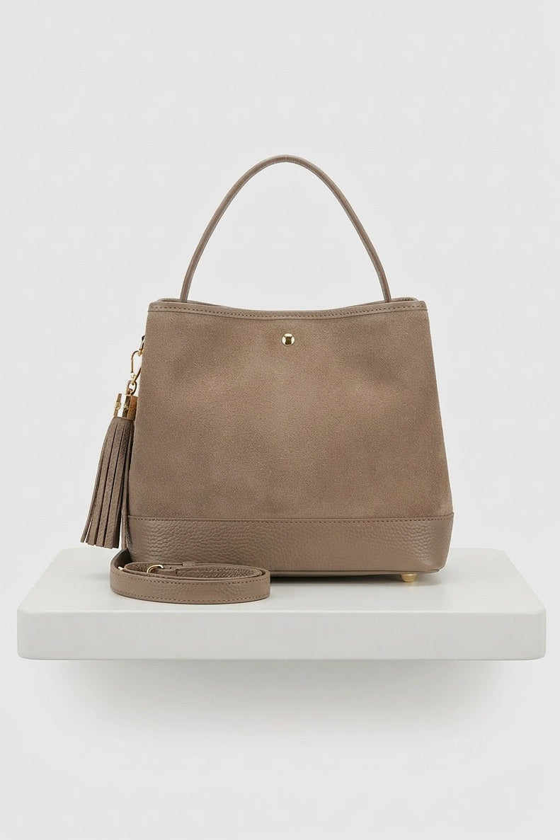 ZZ062 Taupe Leather Suede Bucket Bag