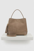 ZZ062 Taupe Leather Suede Bucket Bag