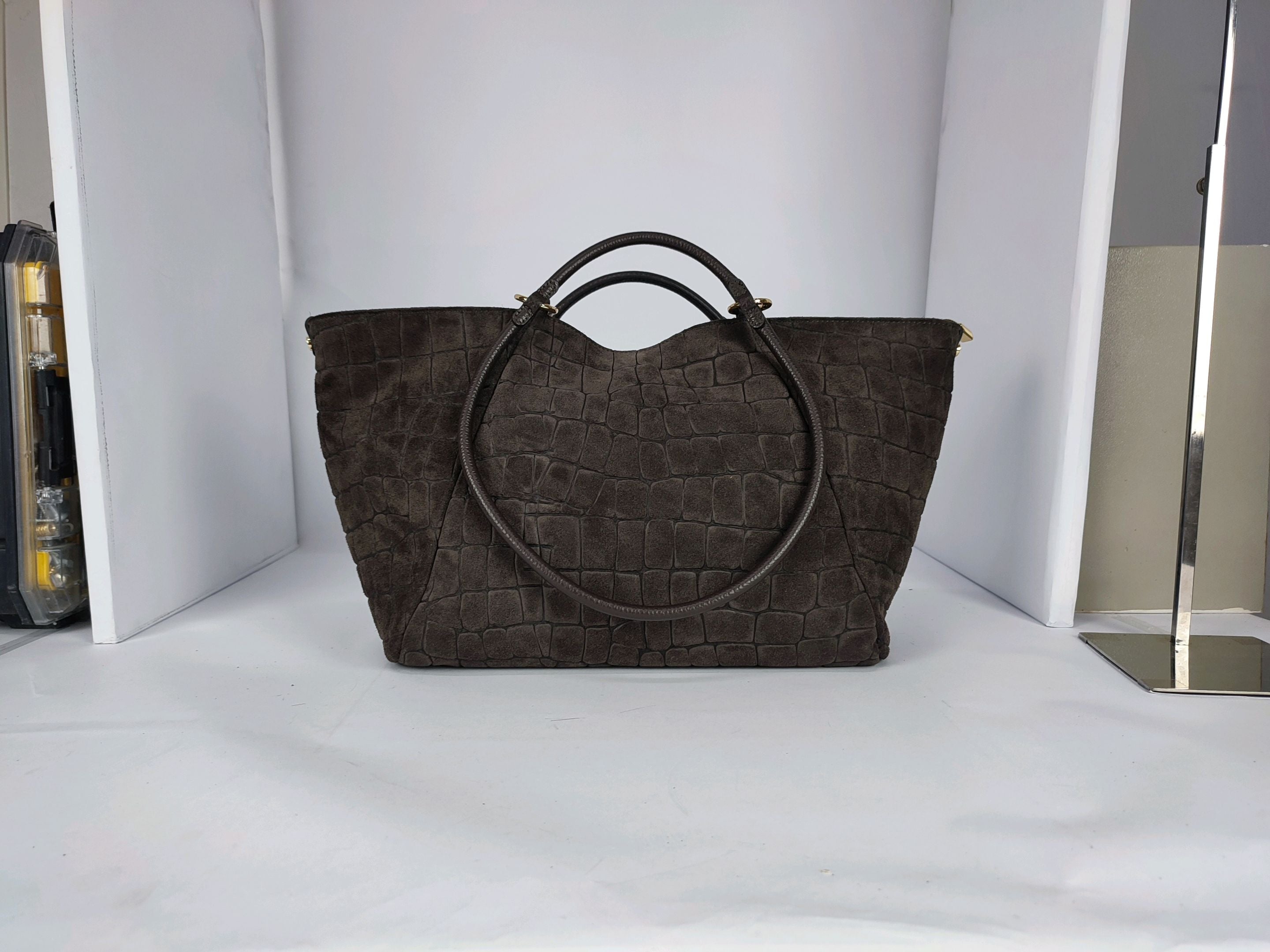 DM017 Dark Brown Suede Tote Bag