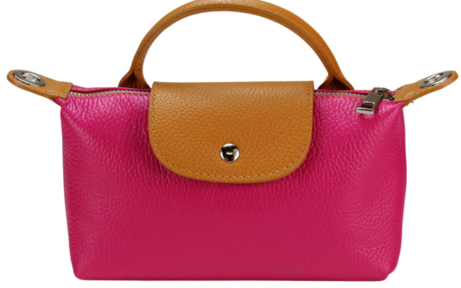 LOLOFU Italian Leather Pink Small Handbag with Snap Closure
