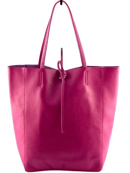 D02 Hot Pink Italian Basic  Leather Tote Bag JIJOU CAPRI