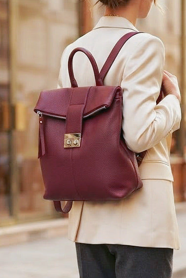 ZZ084 Burgundy Leather Backpack