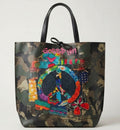 AV5 Peace Sign Camo Print Leather Tote Bag