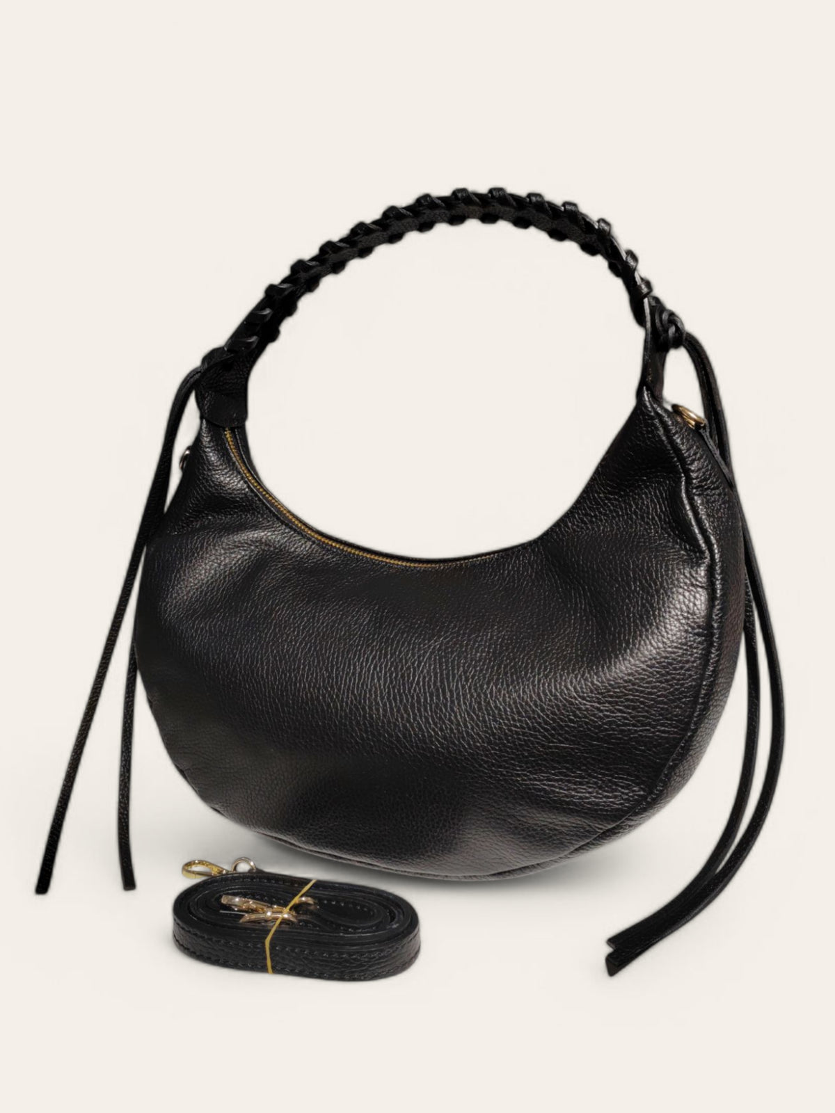 BM405 Black Leather Hobo Bag