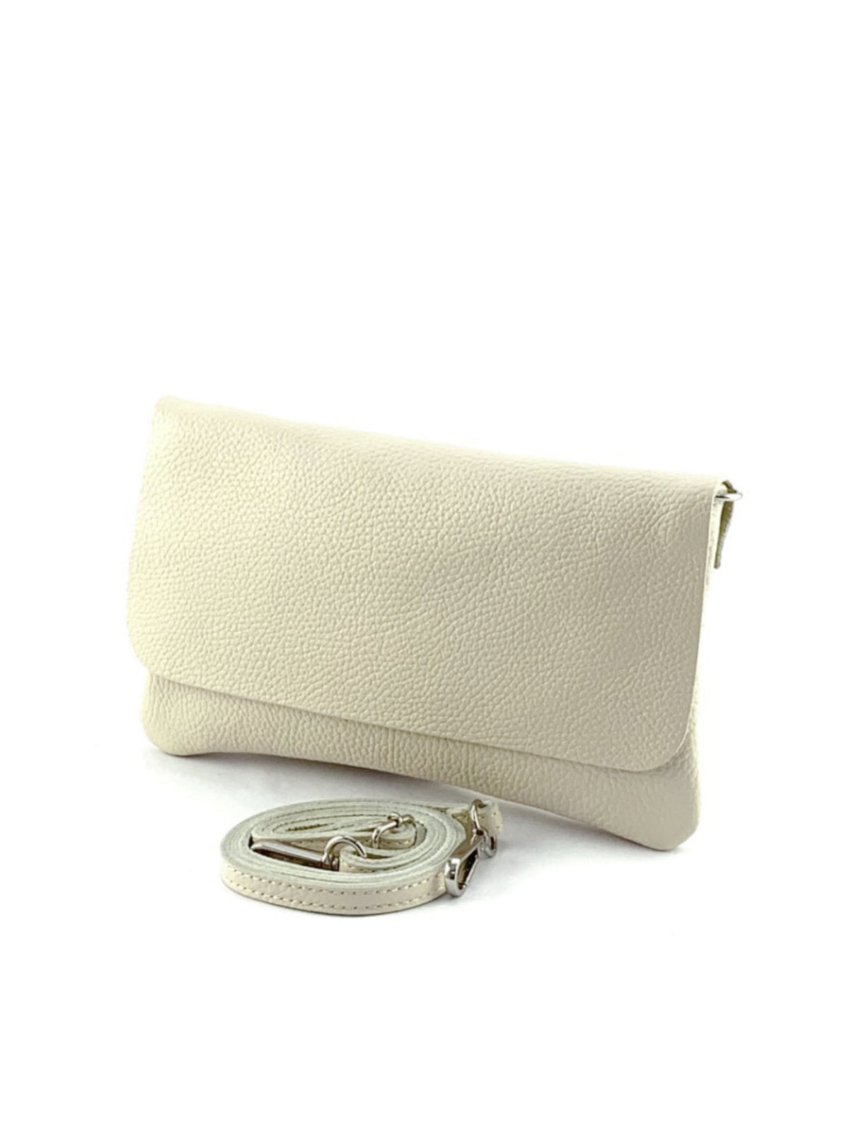 BM737 Cream Leather Clutch Bag
