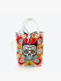 BM638 Mexican Skull Flower Print Leather Tote Bag