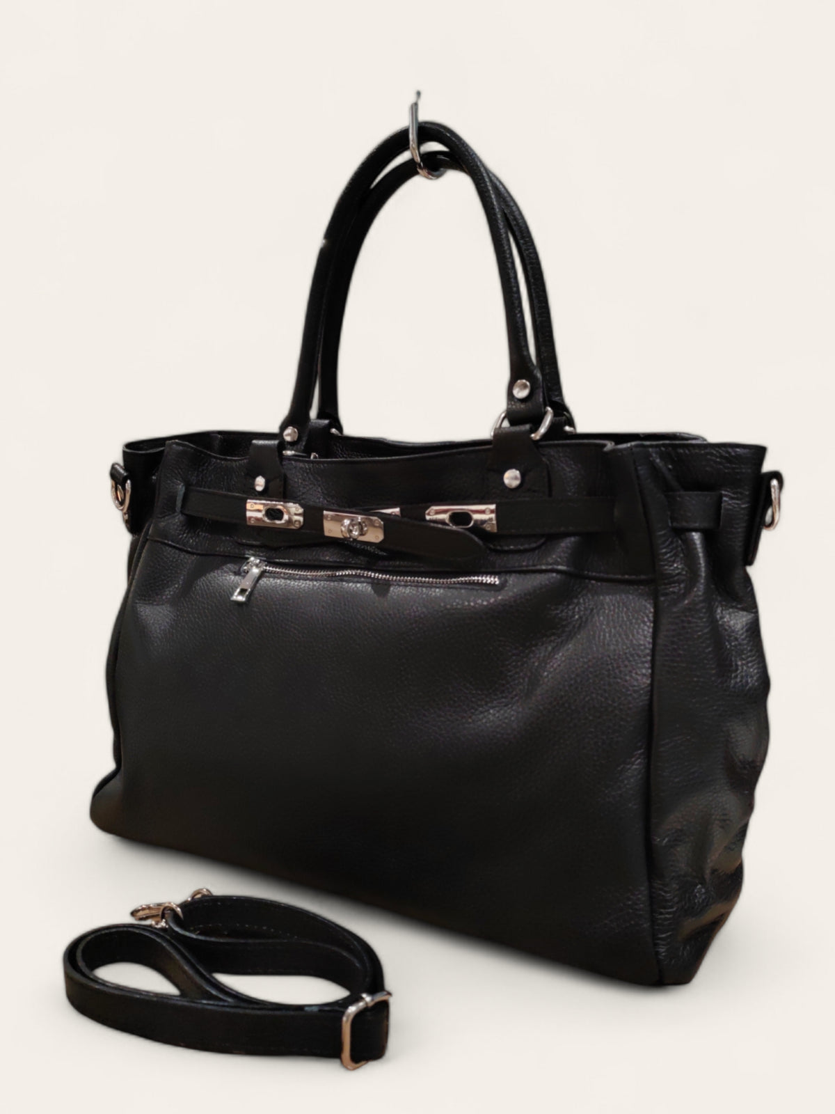 BM814 Black Leather Satchel Bag