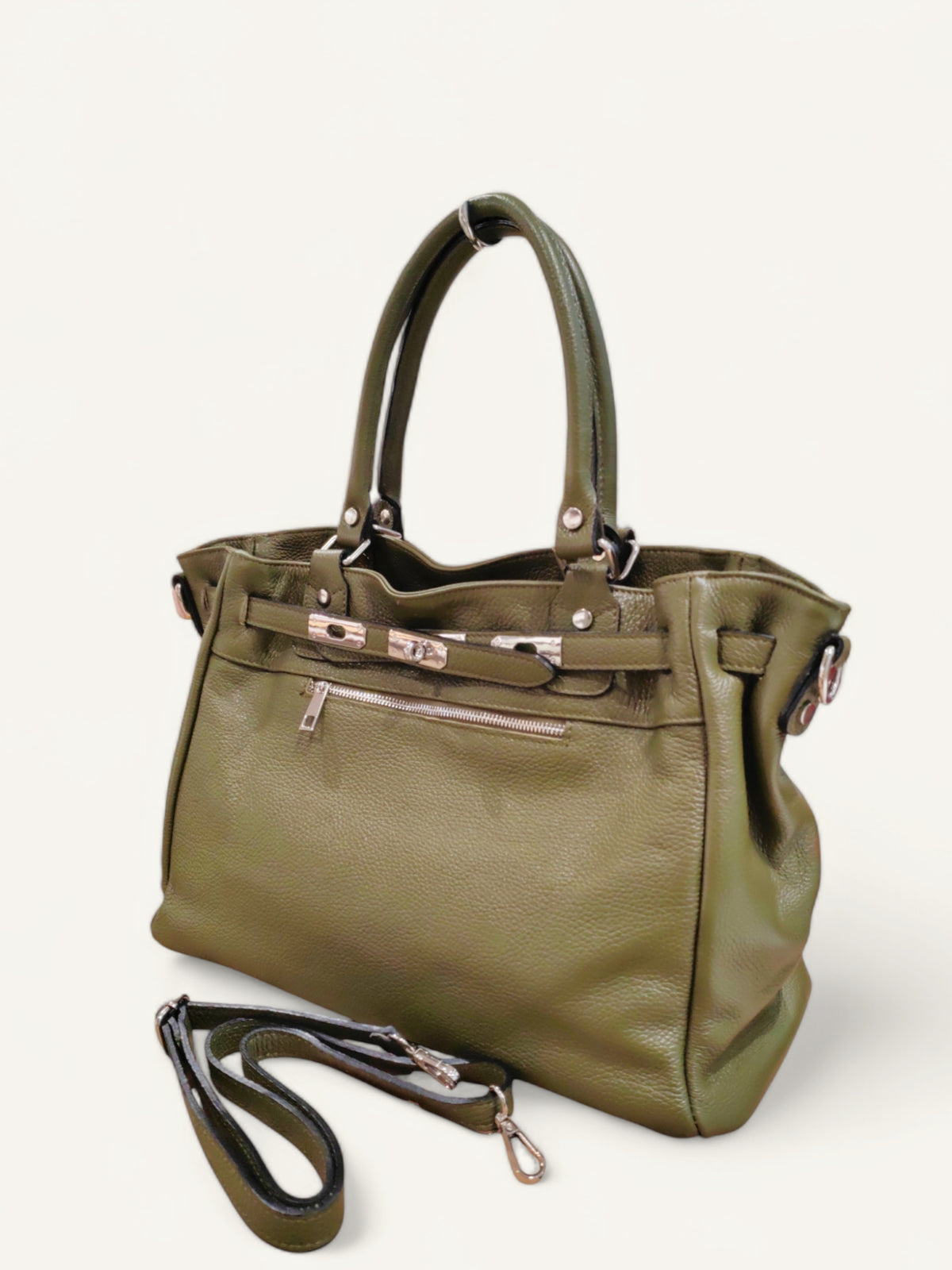 BM811 Khaki Leather Satchel Bag
