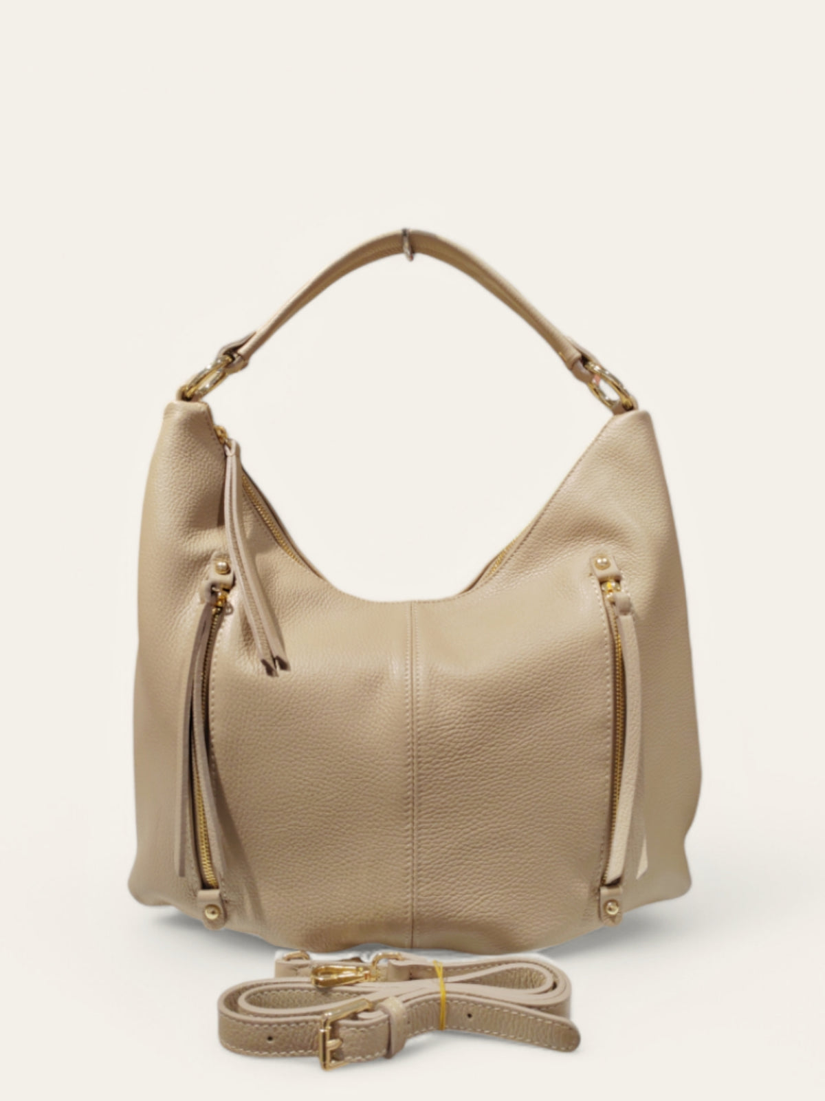 BM489 Beige Leather Hobo Bag