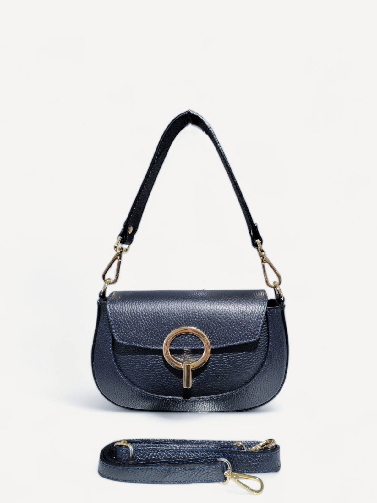 BM604 Navy Leather Shoulder Bag