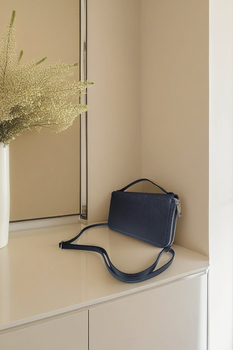 BM400 Navy Leather Crossbody Bag