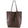 AG016 Chocolate Metallic Suede Tote Bag