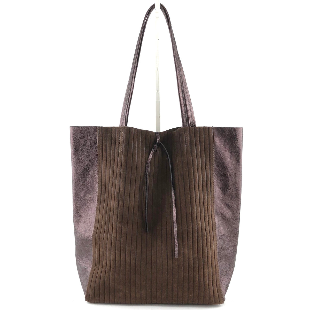 AG016 Chocolate Metallic Suede Tote Bag