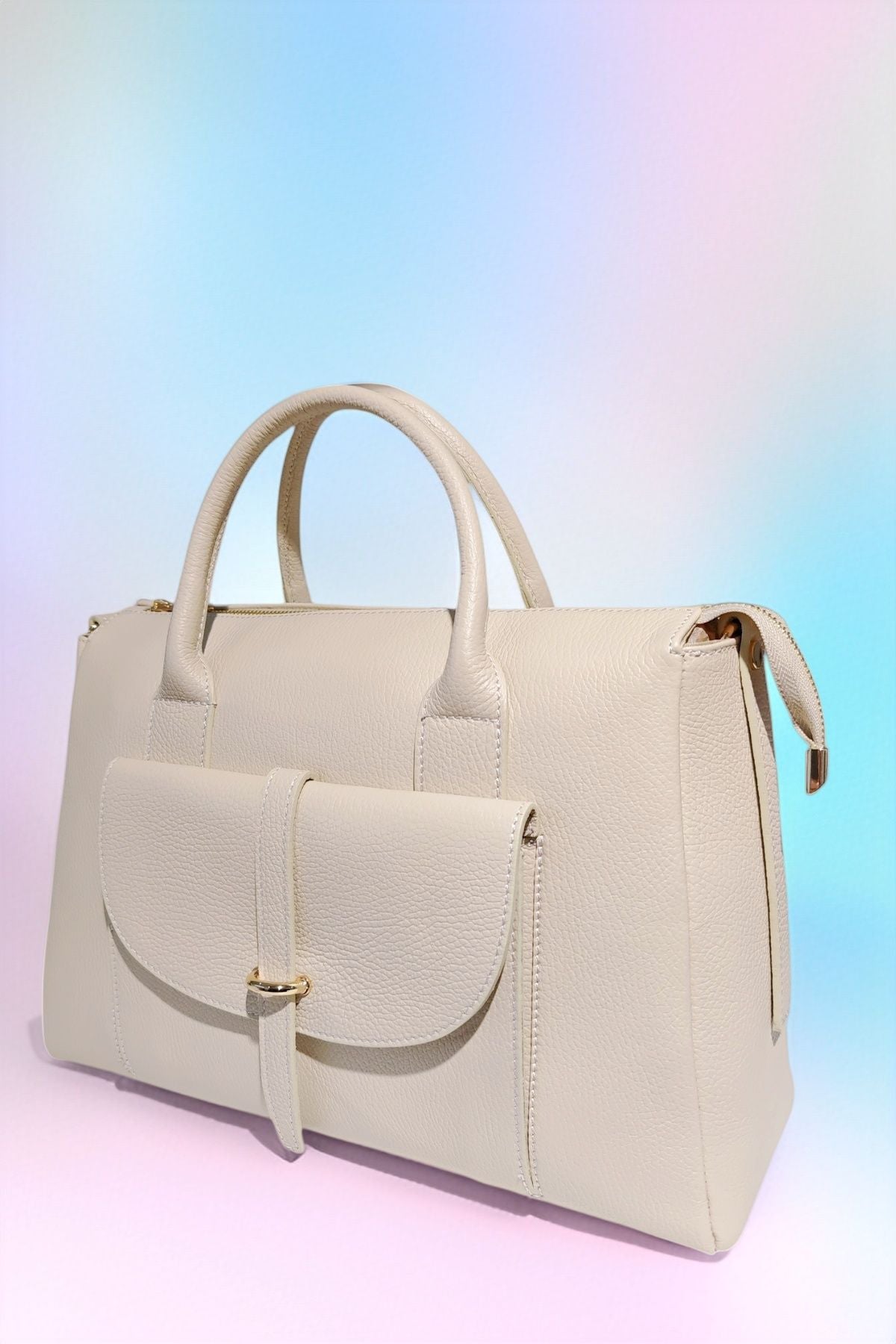 BM075 Cream Leather Satchel Bag