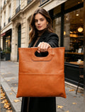 BM934 Dark Camel Flat Leather Tote