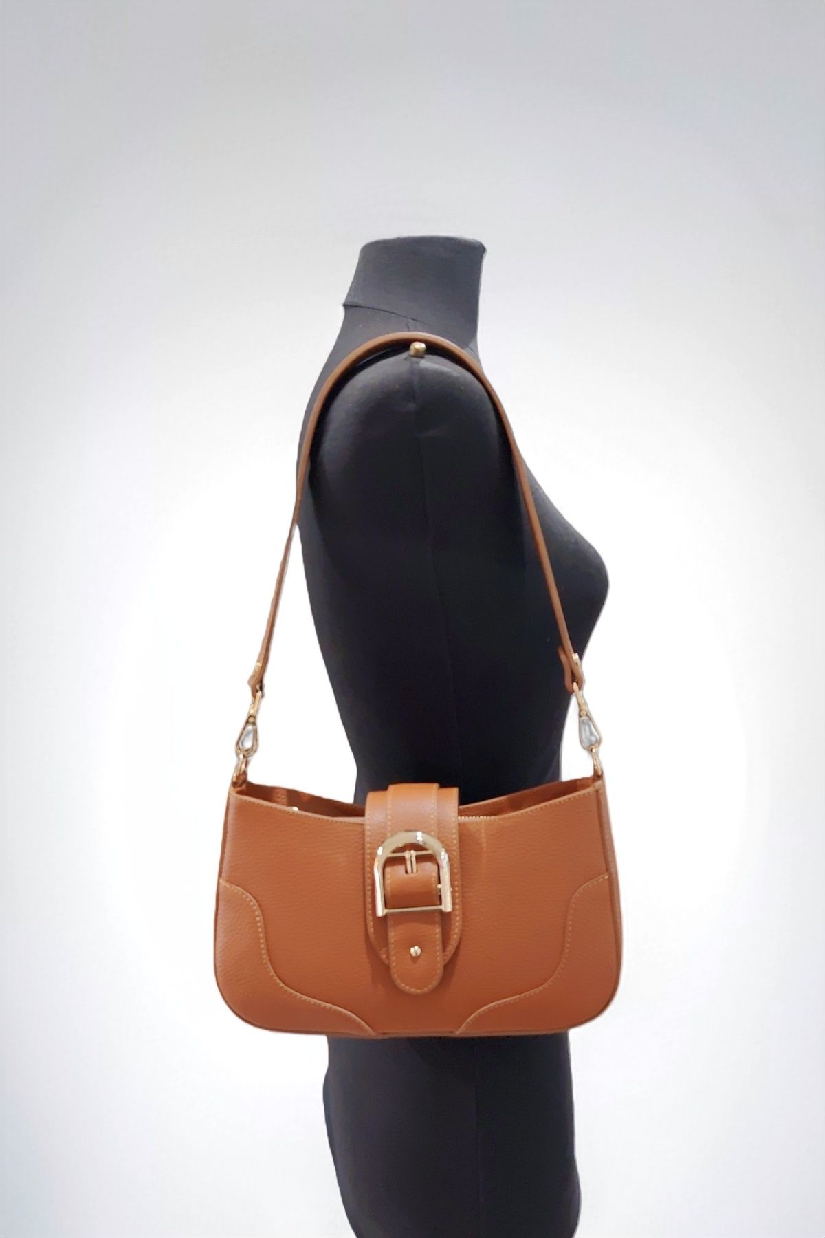 BM194 Dark Camel Leather Shoulder Bag