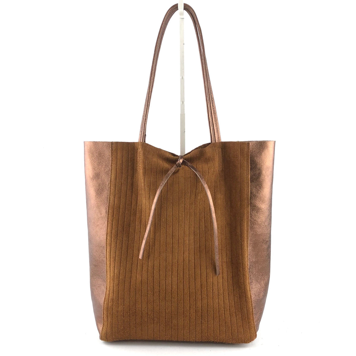 AG017 Tan Metallic Suede Tote Bag