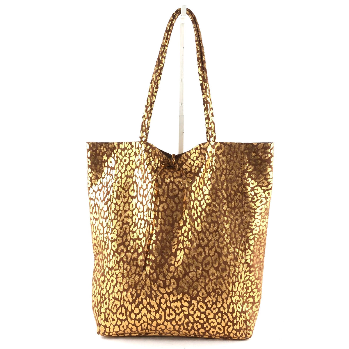 AG023 Tan Metallic Leopard Tote Bag