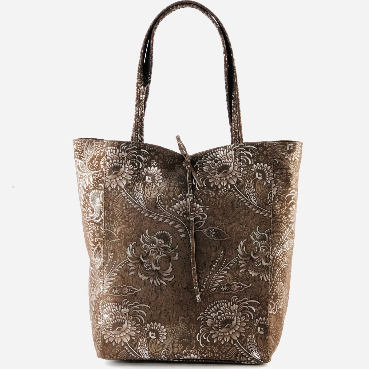 AG013 Chocolate Floral Suede Tote Bag
