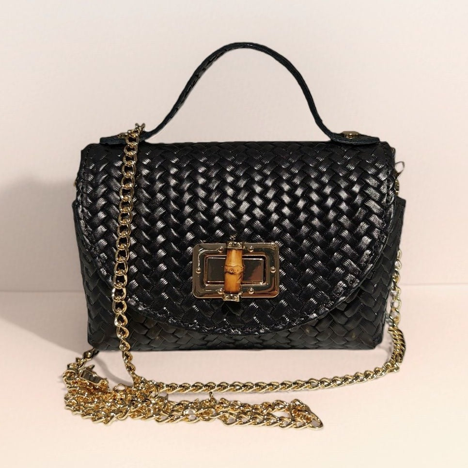 BM839 Black Woven Leather Crossbody Bag
