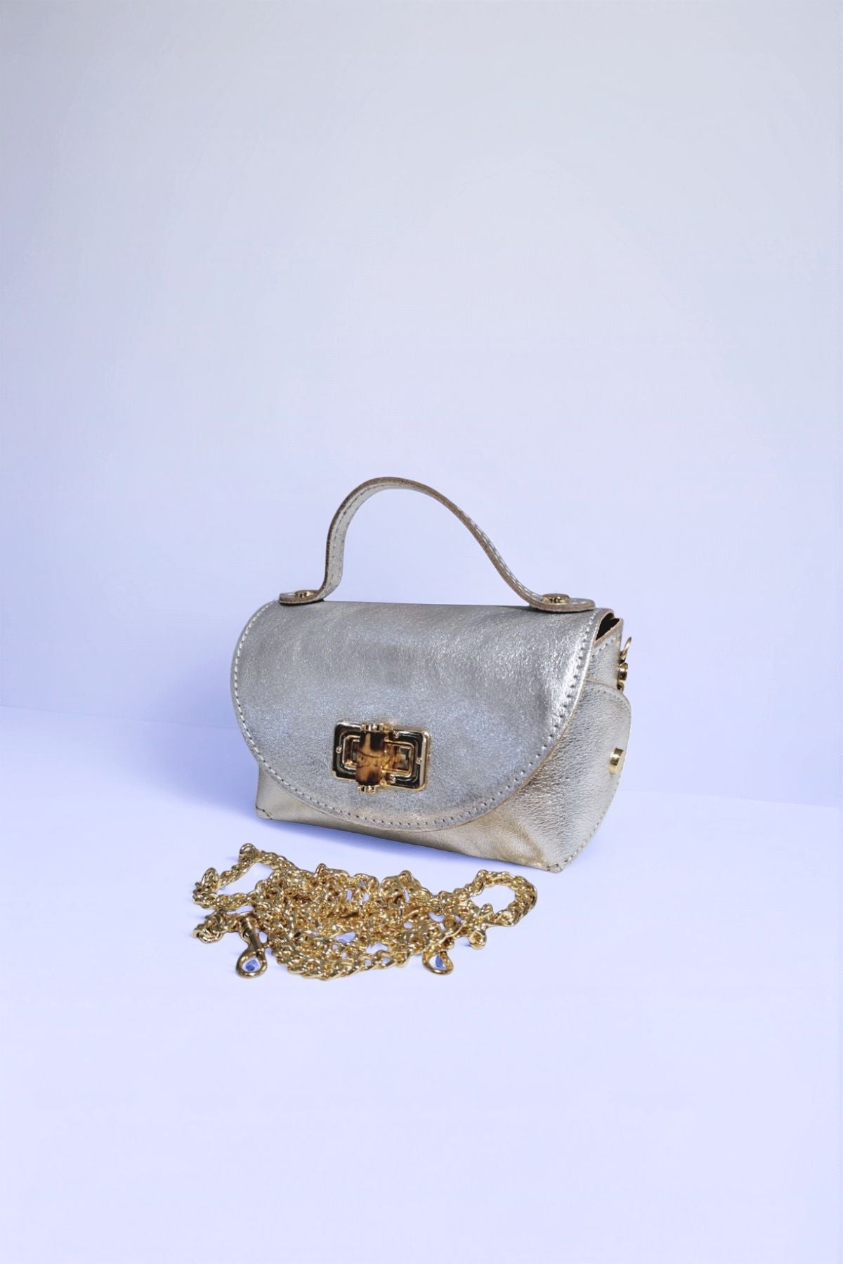 BM356 Silver Leather Crossbody Bag