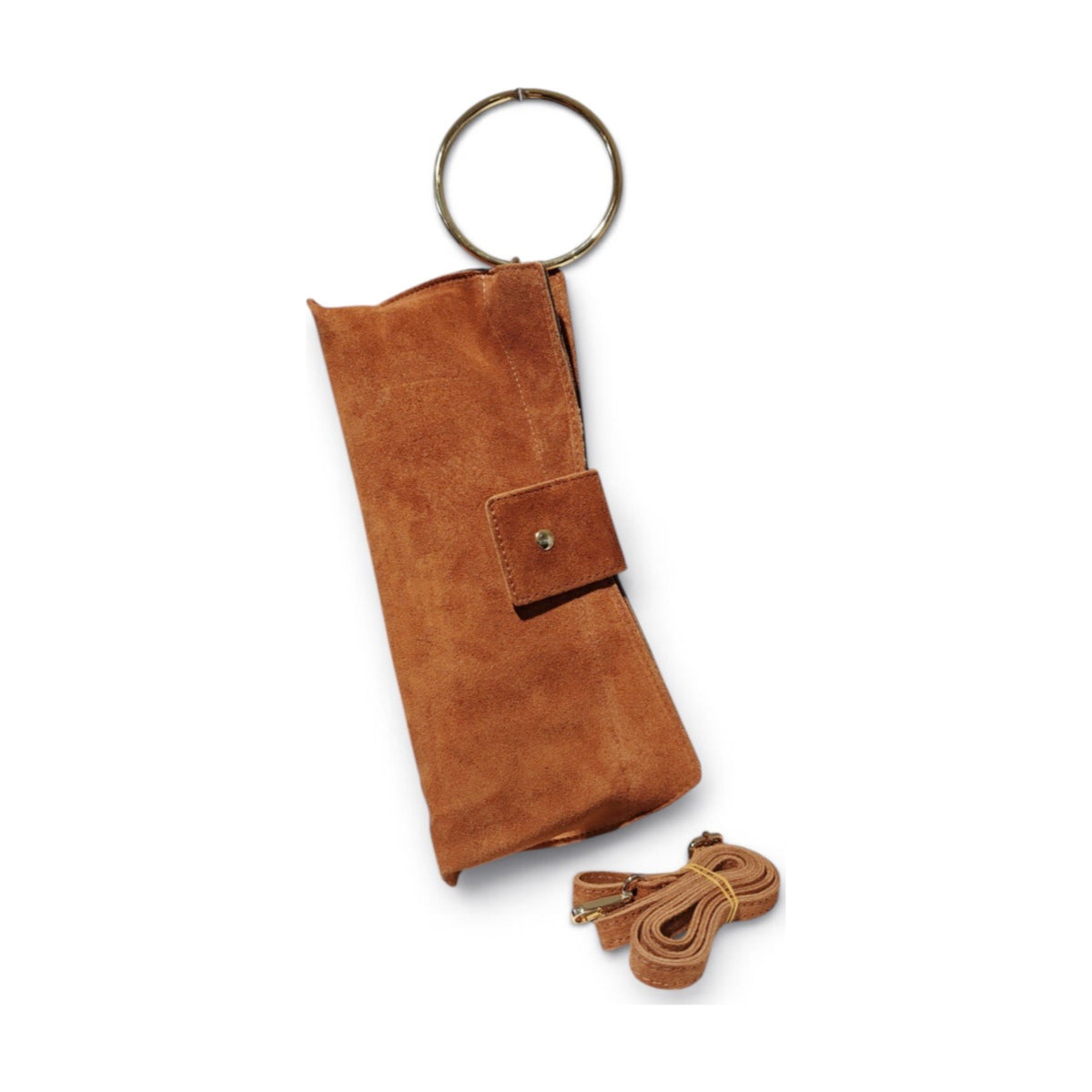 BM909 Dark Camel Suede Ring Clutch