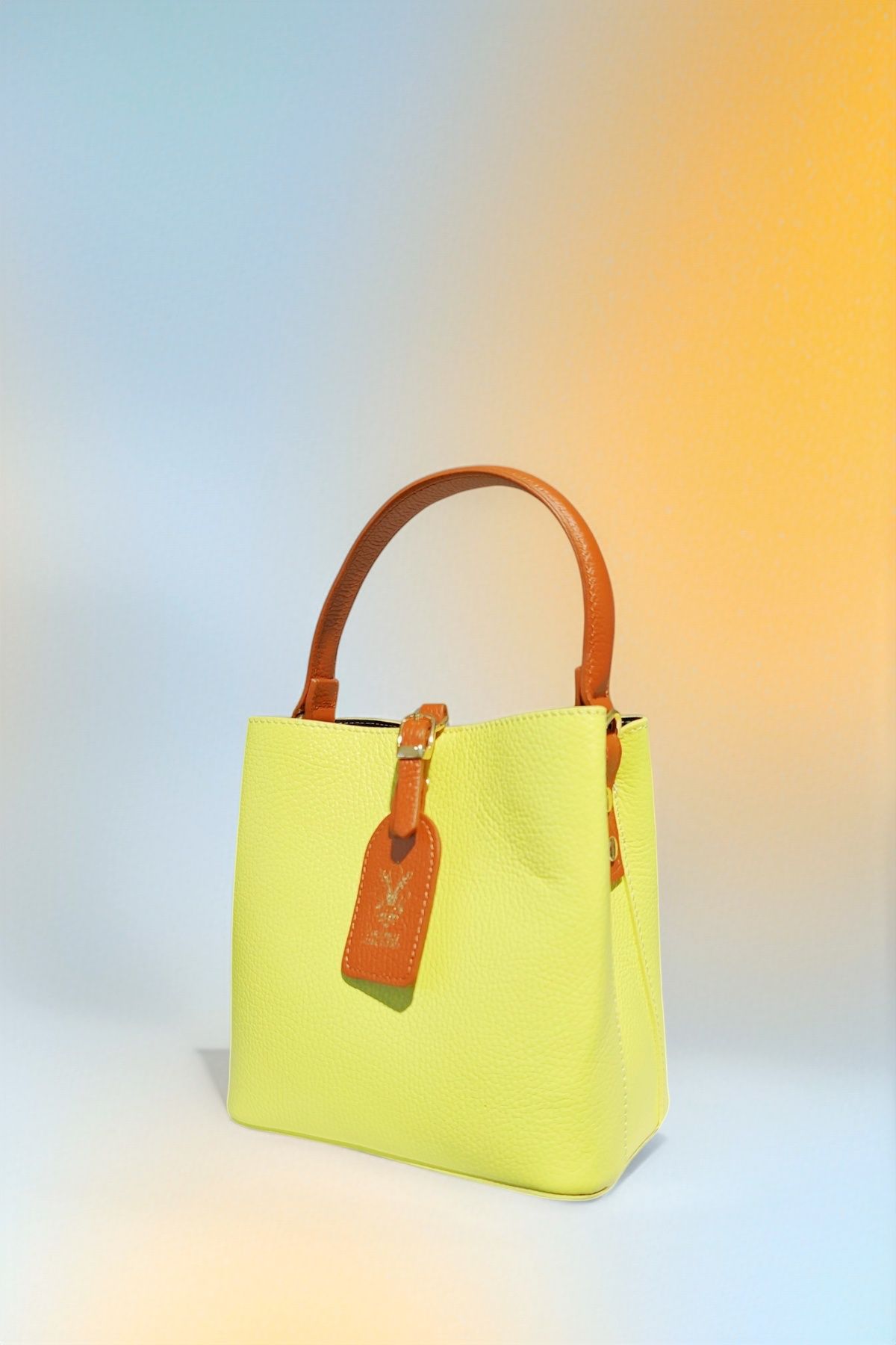 BM122 Yellow Leather Bucket Bag