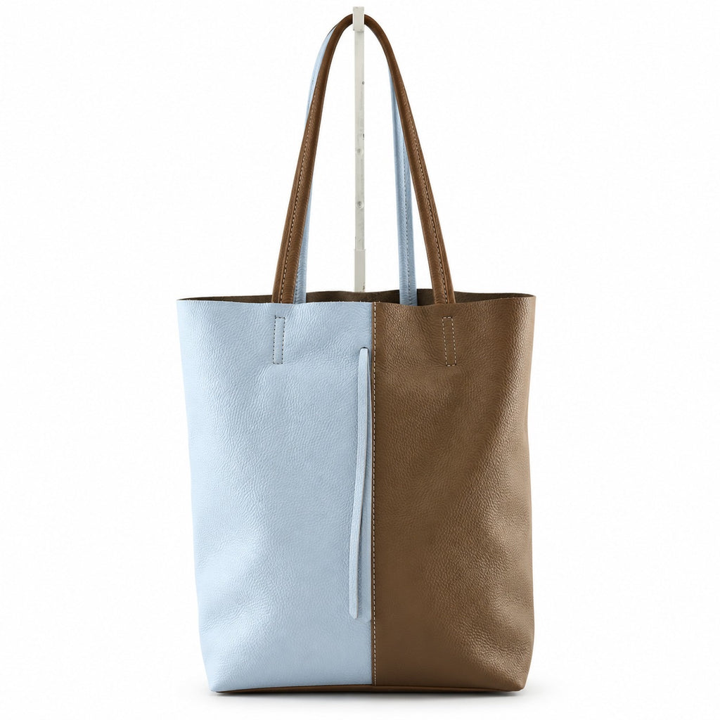 AG004 Baby Blue Hazelnut Leather Tote Bag